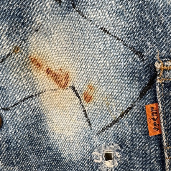 Vintage Levi's Denim Sherpa Lined Snap Button Vest Orange Tab Size L Distressed - Picture 3 of 12